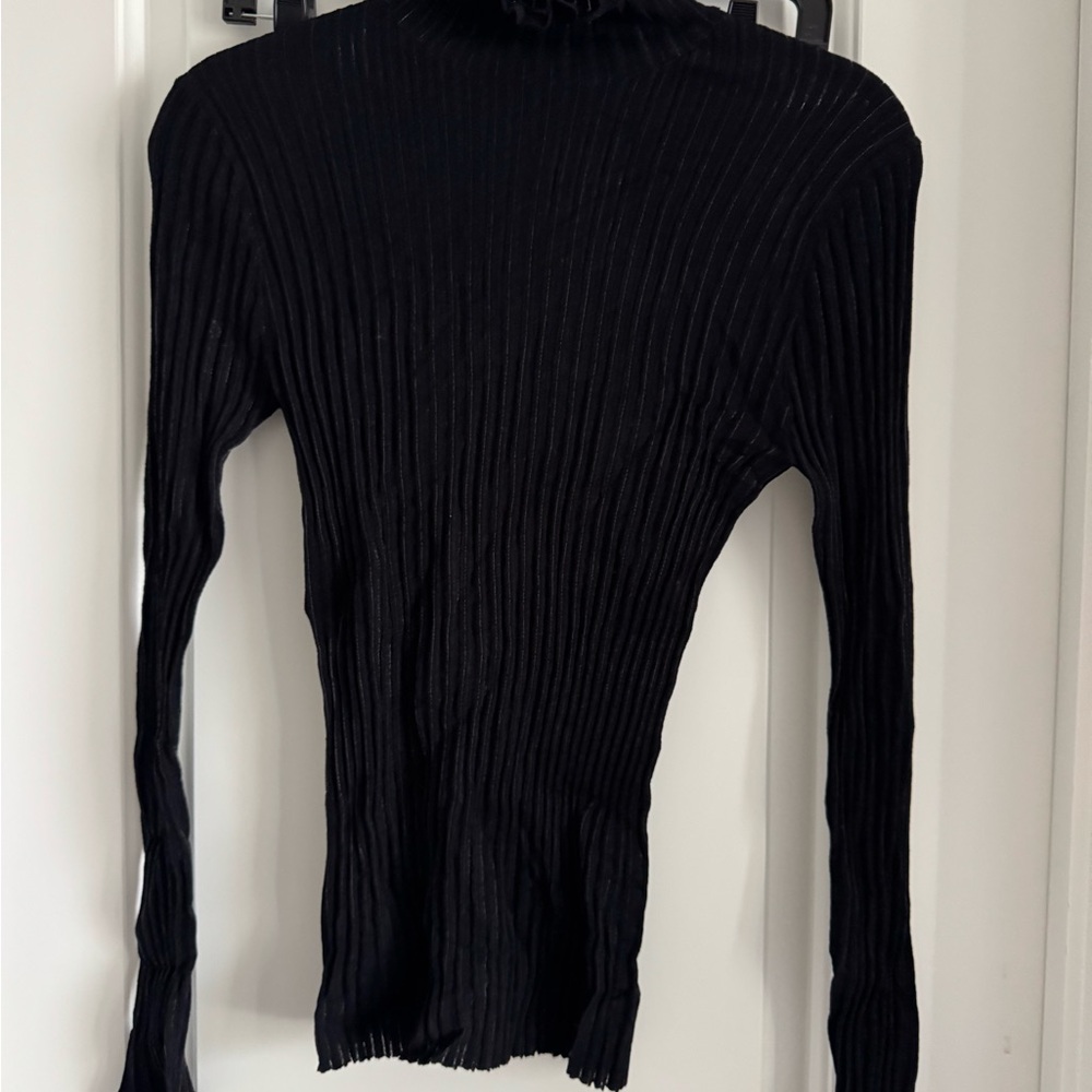 Derek Lam Black Ribbed Long Sleeve Bodysuit